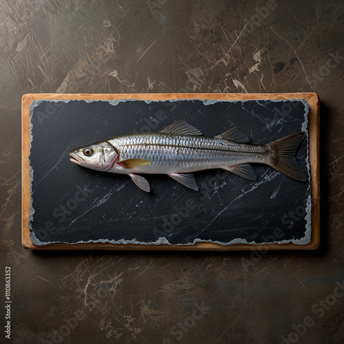 Gray Mullet Fish (Kefal) on stone board photo