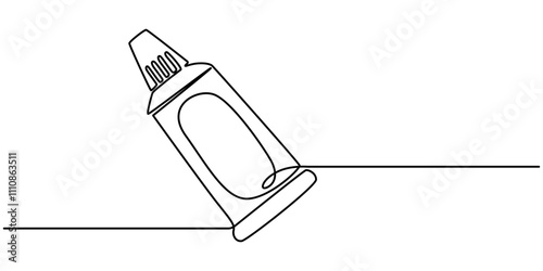 Continuous line drawing of toothbrush and toothpaste, object one line, single line art, vector illustration, Continuous one line drawing of close up of a toothpaste tube in silhouette on a white.