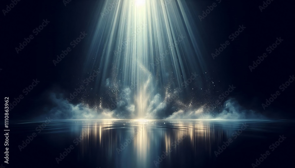 Fototapeta premium Serene Water Reflection with Ethereal Light Beams