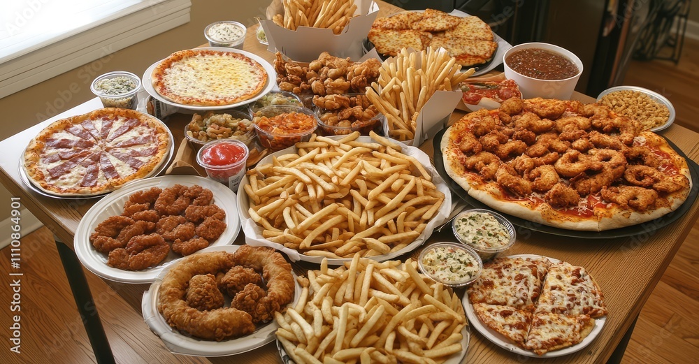 Assorted Take-Out Food. AI generated illustration. Assorted Take-Out Food. AI generated illustration.