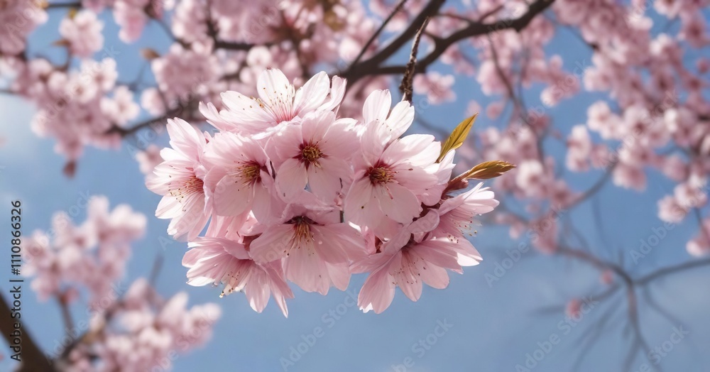 A beautiful pink cherry blossom tree with white petals and a serene background, branch, beauty A beautiful pink cherry blossom tree with white petals and a serene background, branch, beauty