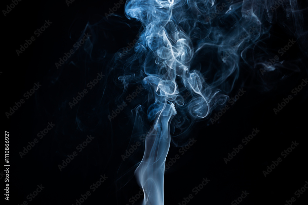 Smoke from flames or fog clouds graphic design art isolated on dark black background.