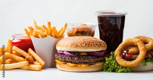 Assorted Fast Food Products. AI generated illustration.