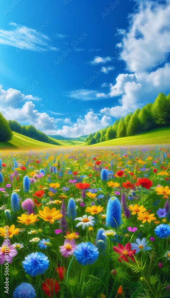 Obraz premium Vibrant wildflower meadow under a clear blue sky