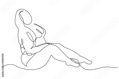 Body positive art. Beautiful curvaceous woman body continuous line drawing. Vector illustration