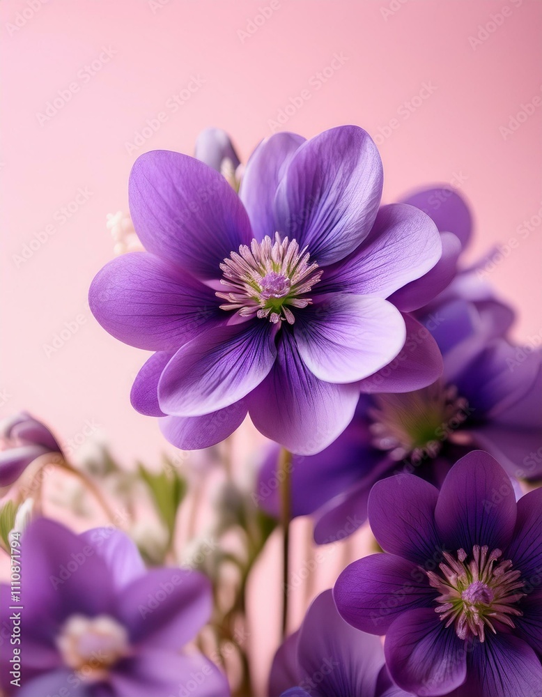 Vibrant purple spring flowers captured with soft pink background, showcasing natural beauty Vibrant purple spring flowers captured with soft pink background, showcasing natural beauty