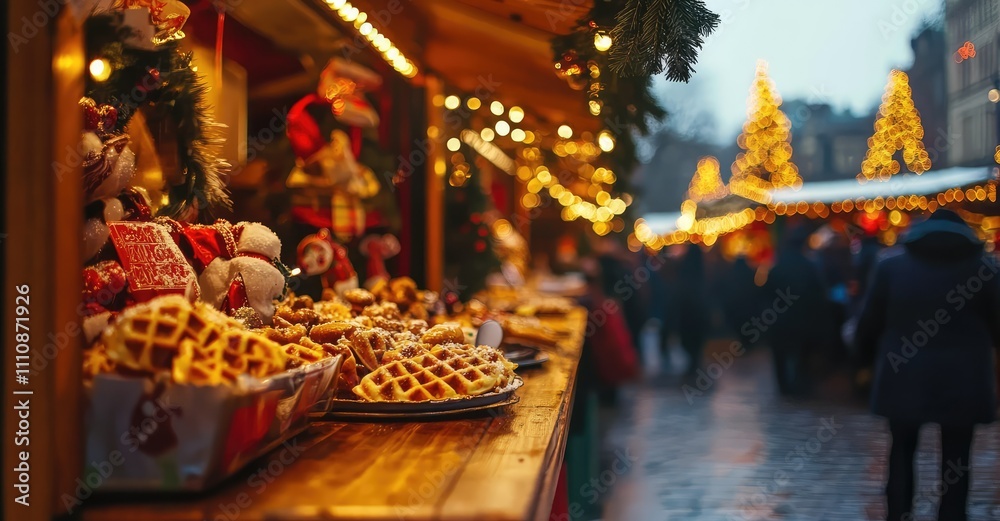 Obraz premium Waffle from Christmas Market. AI generated illustration.