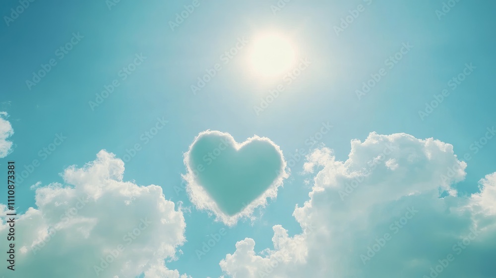 Heart-shaped cloud in sunny blue sky