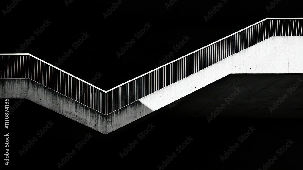Obraz premium Architectural art dynamic black and white staircase in urban minimalist design