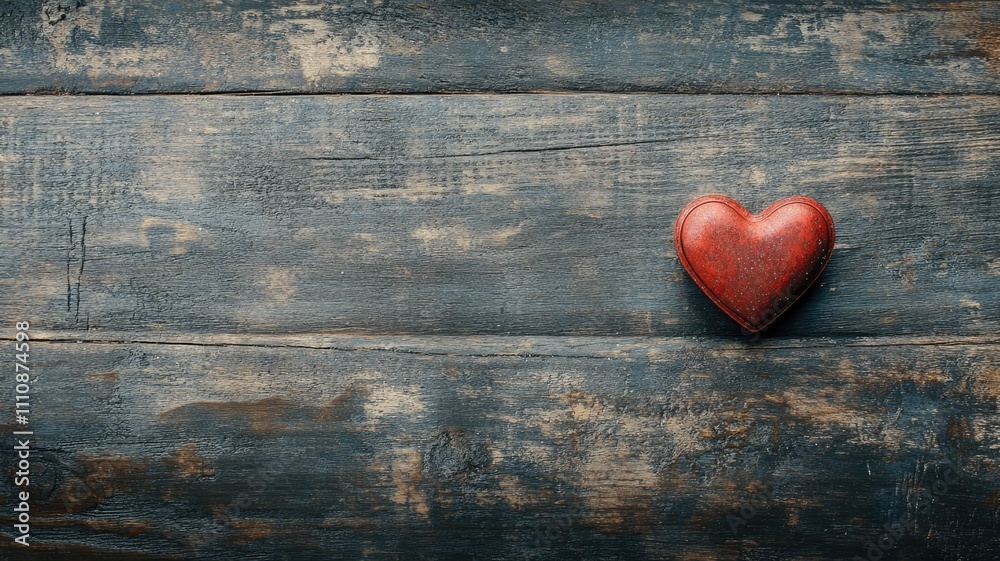 Red heart on rustic wooden background symbolizes love and romance Red heart on rustic wooden background symbolizes love and romance