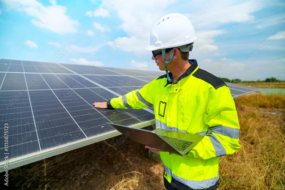 Renewable Energy Eco Technology Electric Power. Worker assemble energy system with solar panel for electricity.(Multiple values) Renewable Energy Eco Technology Electric Power. Worker assemble energy system with solar panel for electricity.(Multiple values)