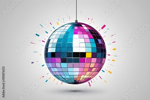 Shiny disco ball with neon light background, 3d rendering.
