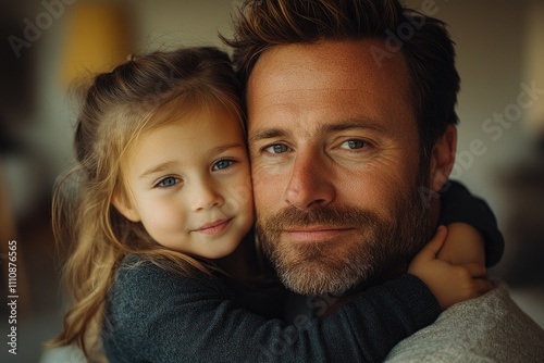 Daughter hugging father showing love and affection at home