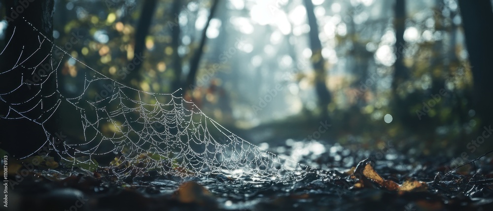 Captivating close-up of dewy spider webs nature's artistry in macro Captivating close-up of dewy spider webs nature's artistry in macro
