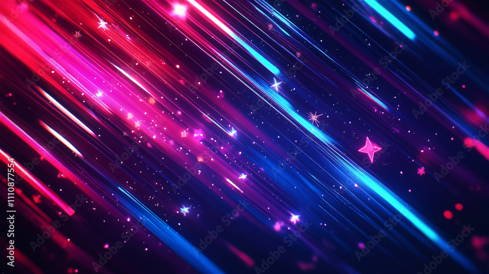 ピンクと青の輝くラインと星が夜空を彩る未来的な抽象デザイン。generative ai ピンクと青の輝くラインと星が夜空を彩る未来的な抽象デザイン。generative ai