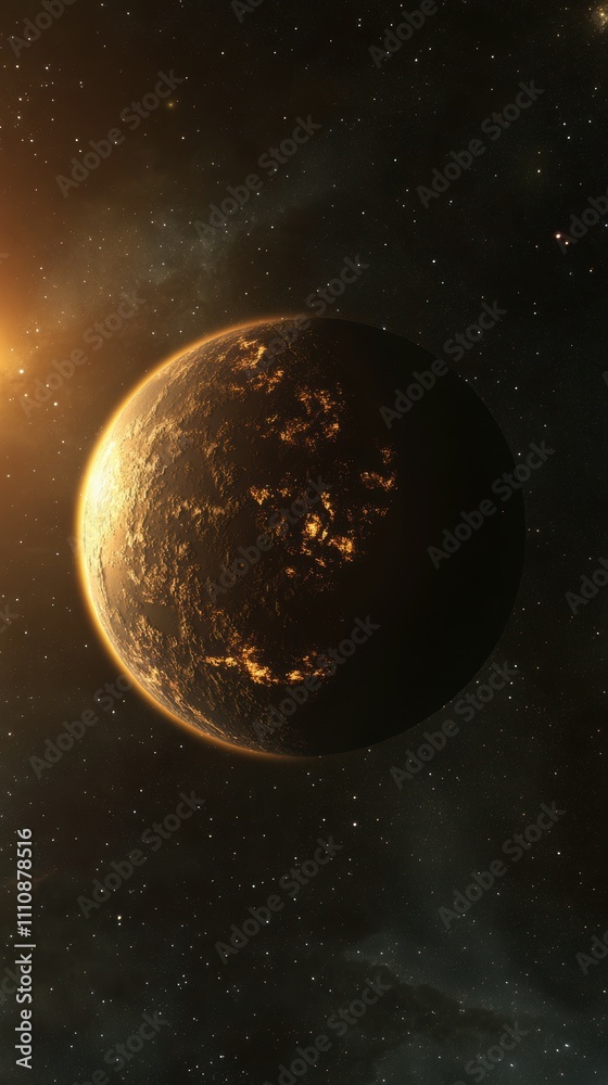 Obraz premium Glowing planet illuminates dark sky cosmic scene outer space celestial view ethereal beauty