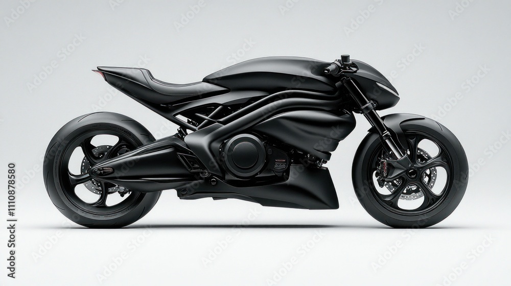 Side View of Black Matte Electric Motorcycle with Minimal Design Side View of Black Matte Electric Motorcycle with Minimal Design