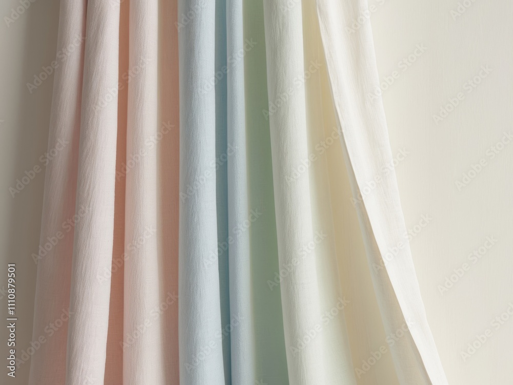 Fototapeta premium Soft pastel fabric drapes create a calming atmosphere for desktop backgrounds.
