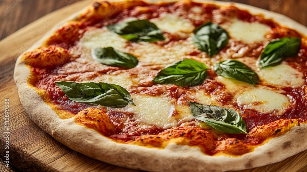 Photo of, A classic margherita pizza fresh out of the oven, Pizza on wooden board Photo of, A classic margherita pizza fresh out of the oven, Pizza on wooden board