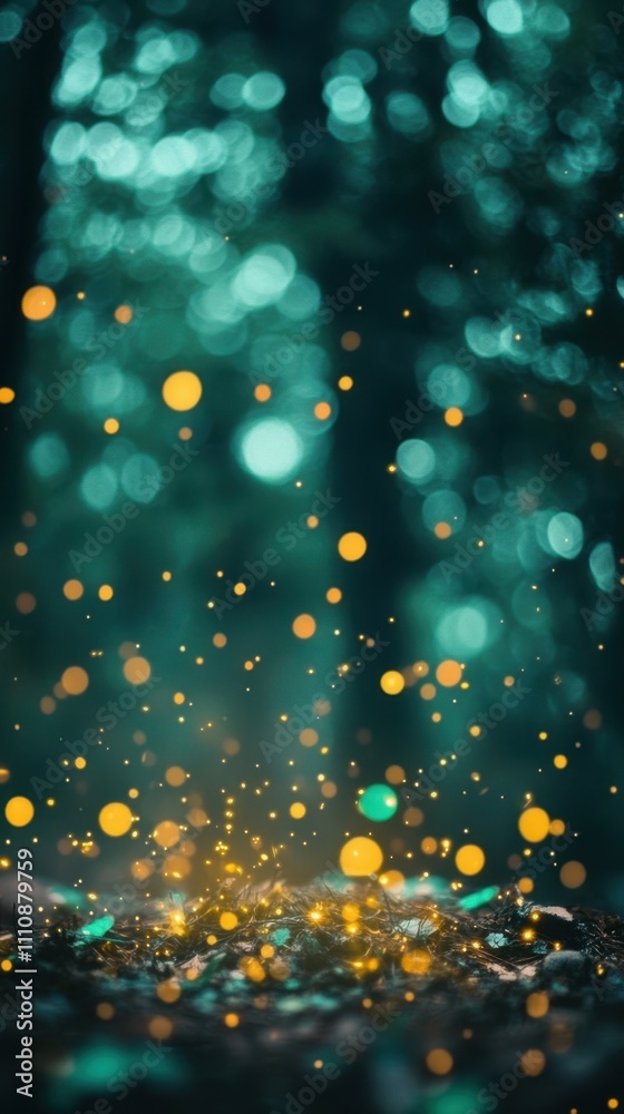 Forest night photography dazzling green and yellow bokeh lights enchantment Forest night photography dazzling green and yellow bokeh lights enchantment
