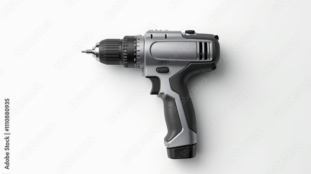 Ultra-High Detail Power Drill on White Background – 4K Render. Professional Power Drill Isolated on Clean White Background.