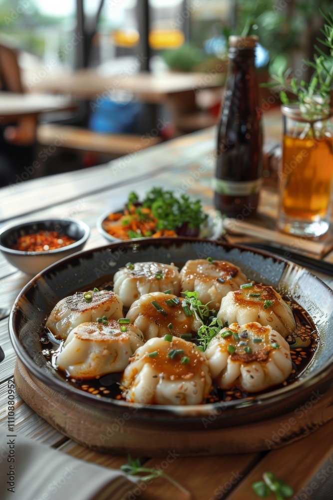 Dumplings with vegetable filling paired with a delicate creamy sauce Dumplings with vegetable filling paired with a delicate creamy sauce