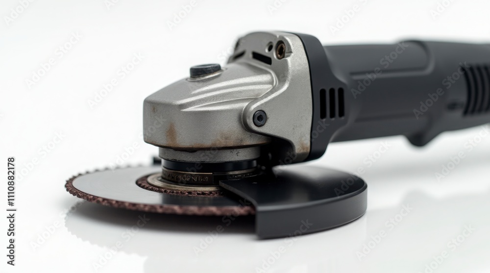 Close-up of Premium Angle Grinder with Textured Handle and Metallic Casing. Close-up of Premium Angle Grinder with Textured Handle and Metallic Casing.