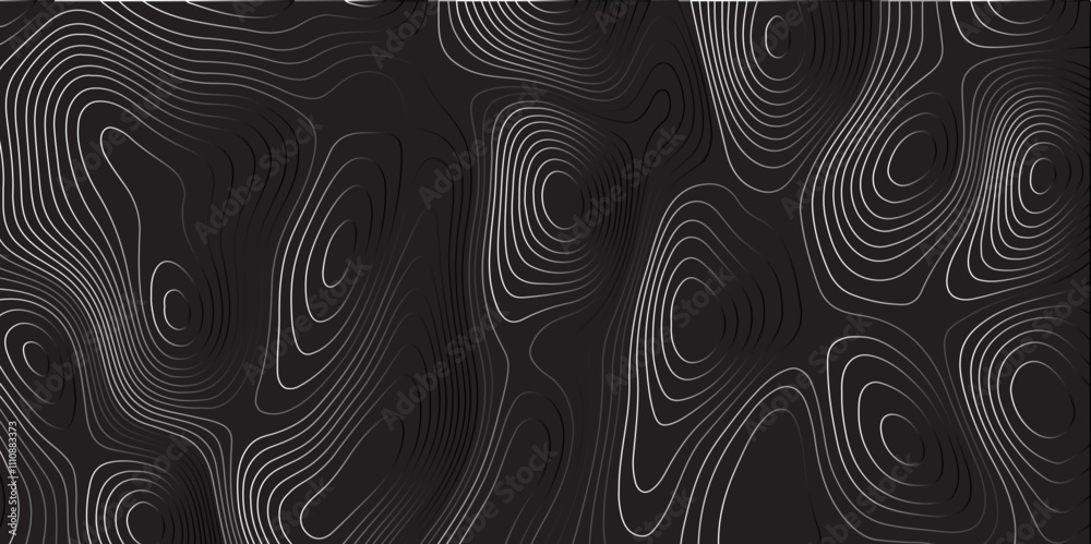 Fototapeta premium Abstract design with black and white abstract papercut and multi-layer cutout geometric pattern on vector Topographic canyon geometric map relief texture with curved layers beautiful design. 