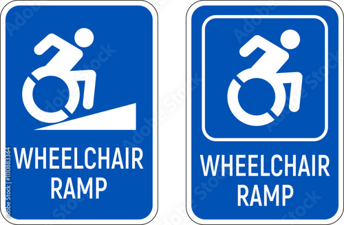 Handicapped reserved parking signs. Wheelchair ramp access sign symbol vector.