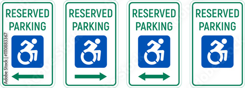 Handicapped reserved parking signs. Wheelchair ramp access sign symbol vector.