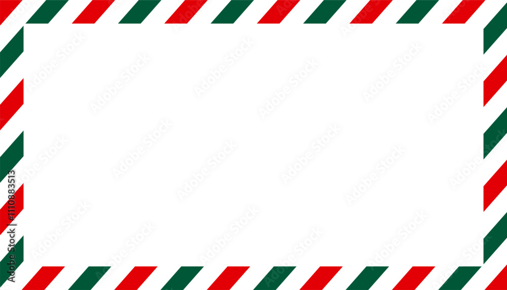 Fototapeta premium Christmas border frame. Candy cane rectangle frame. Merry Christmas card elements for decoration. New Year picture frame ribbon with red, green and white stripes