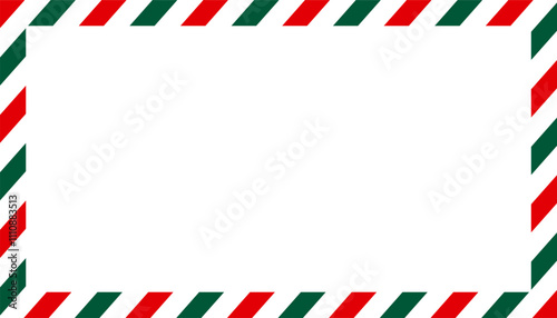 Christmas border frame. Candy cane rectangle frame. Merry Christmas card elements for decoration. New Year picture frame ribbon with red, green and white stripes