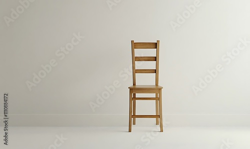Simple ladderback chair on a white backdrop, ideal for minimalist interior design and furniture visuals, Generative Ai
 photo