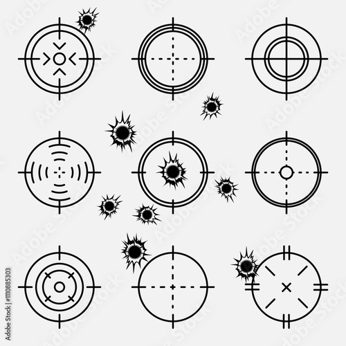 Abstract cross hairs. Crosshairs with bullet holes, vector. 