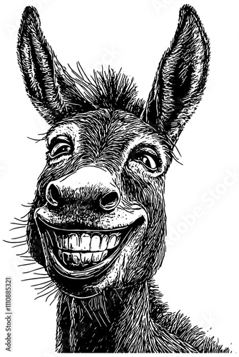 Sketch of the head of a smiling cartoon donkey, isolated 