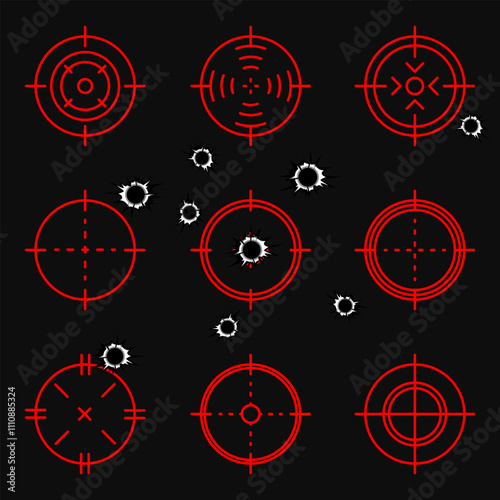 Abstract cross hairs. Crosshairs with bullet holes, vector. 