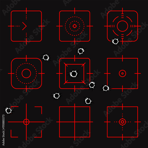 Abstract cross hairs. Crosshairs with bullet holes, vector. 