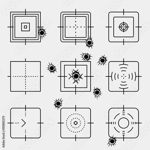 Abstract cross hairs. Crosshairs with bullet holes, vector. 