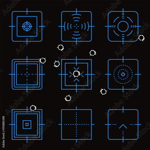 Abstract cross hairs. Crosshairs with bullet holes, vector. 