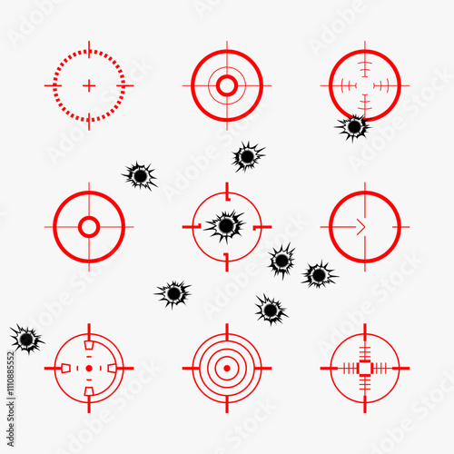 Abstract cross hairs. Crosshairs with bullet holes, vector. 