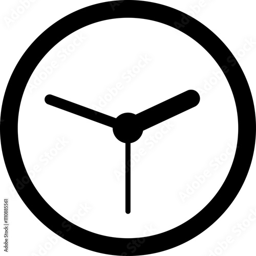 Simple analogue wall clock vector illustration, black and white, with seconds hand.