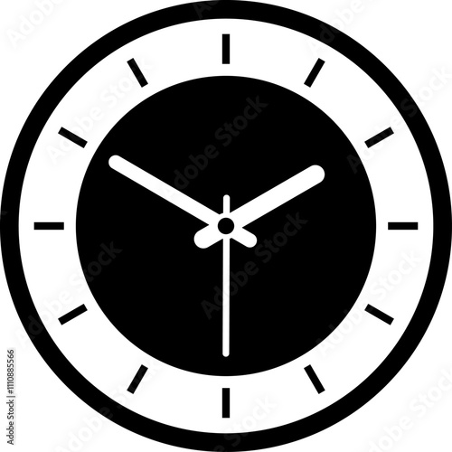 Simple analogue wall clock vector illustration, black and white, with seconds hand.