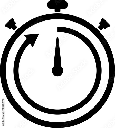 Simple analogue wall clock vector illustration, black and white, with seconds hand.