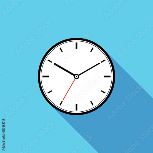 Simple analogue wall clock vector illustration, black and white, with seconds hand.