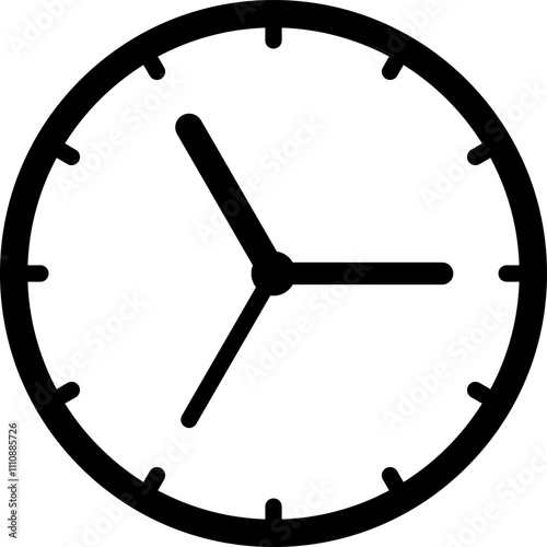 Simple analogue wall clock vector illustration, black and white, with seconds hand.