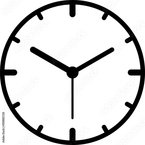 Simple analogue wall clock vector illustration, black and white, with seconds hand.