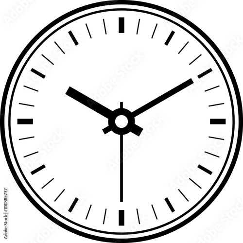 Simple analogue wall clock vector illustration, black and white, with seconds hand.