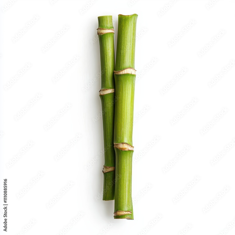 Vertical Stalks of Fresh Green Bamboo Against a Clean White Background in Minimalist Style Vertical Stalks of Fresh Green Bamboo Against a Clean White Background in Minimalist Style