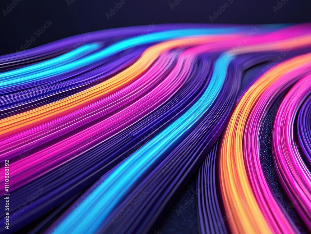 Naklejka premium Bright fiber optic paths, futuristic transmission concept, 3D illustration