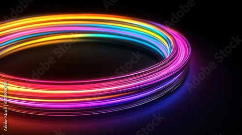 Ultrafast internet, colorful fiber optic transmission, 3D illustration